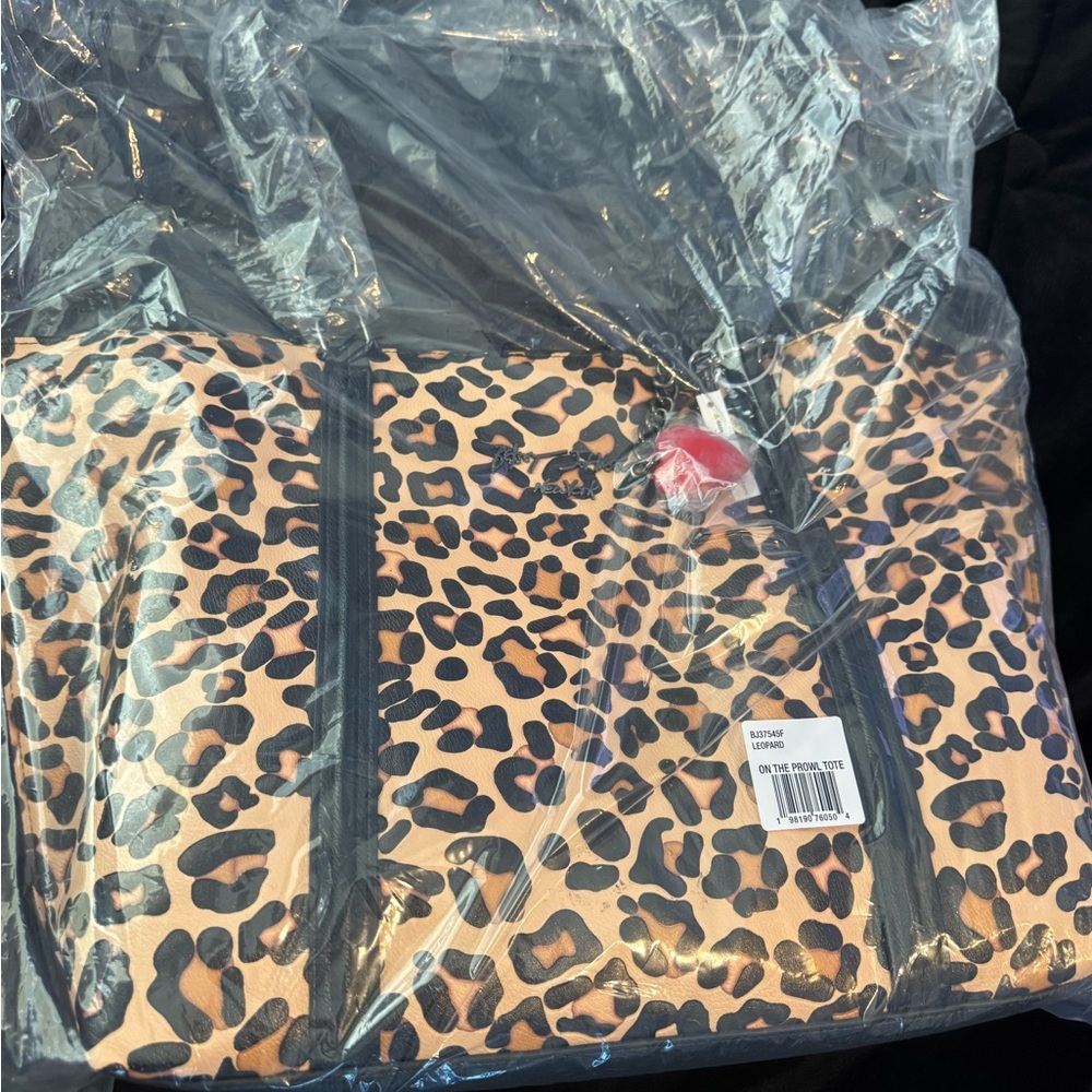 Betsey Johnson Leopard Print Bag with Red Heart Accent